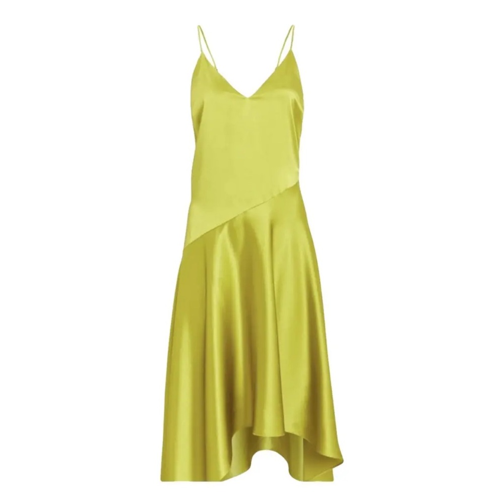 Fleur Du Mal Satin Asymmetrical Chartreuse Green Dress 0
